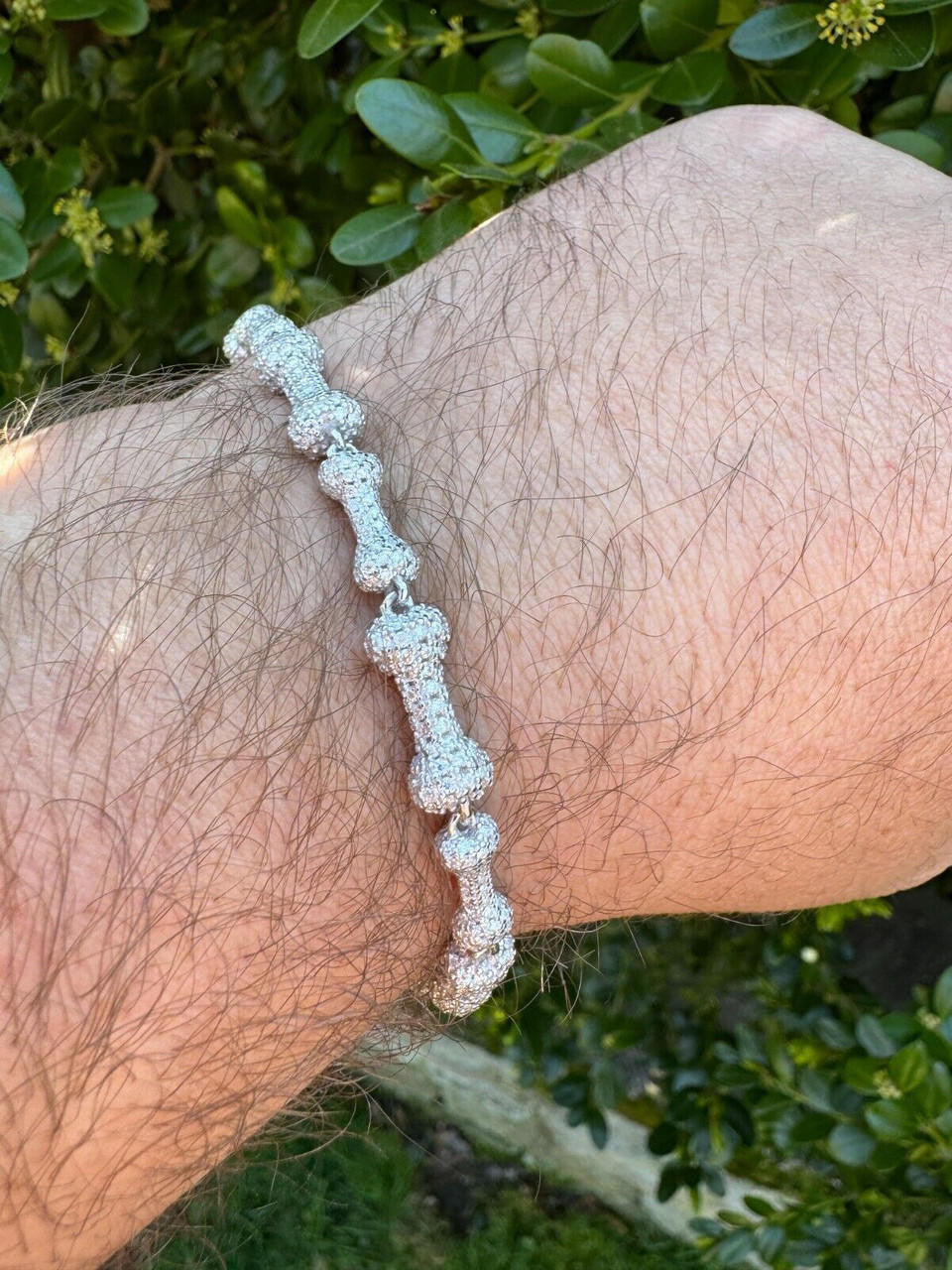 HarlemBling MOISSANITE Real Custom Bone Link Bracelet Iced Hip Hop 925 Silver Death Bones