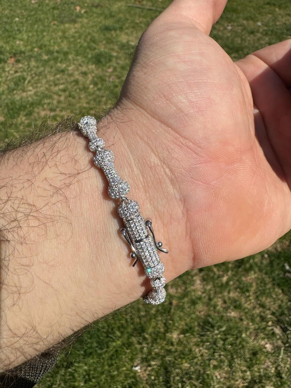 HarlemBling MOISSANITE Real Custom Bone Link Bracelet Iced Hip Hop 925 Silver Death Bones