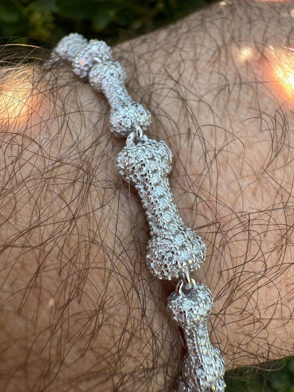 HarlemBling MOISSANITE Real Custom Bone Link Bracelet Iced Hip Hop 925 Silver Death Bones