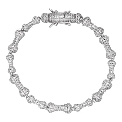 HarlemBling MOISSANITE Real Custom Bone Link Bracelet Iced Hip Hop 925 Silver Death Bones