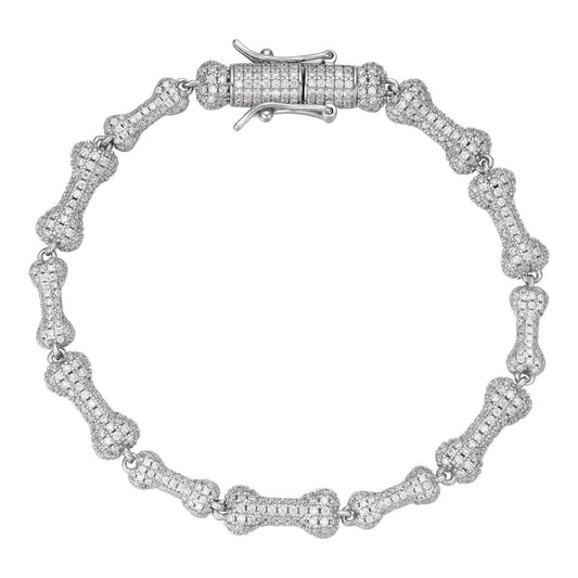 HarlemBling MOISSANITE Real Custom Bone Link Bracelet Iced Hip Hop 925 Silver Death Bones