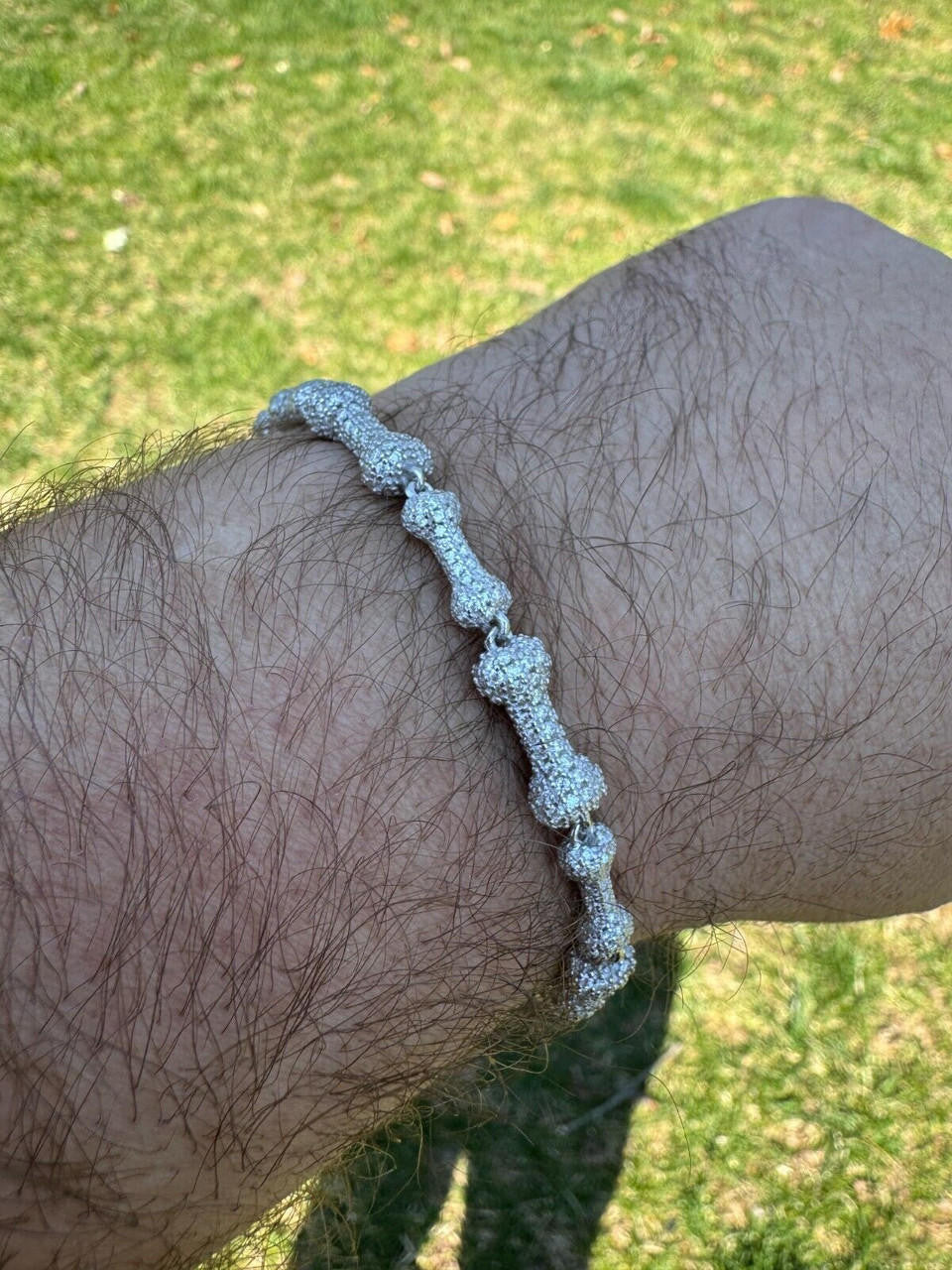 HarlemBling MOISSANITE Real Custom Bone Link Bracelet Iced Hip Hop 925 Silver Death Bones