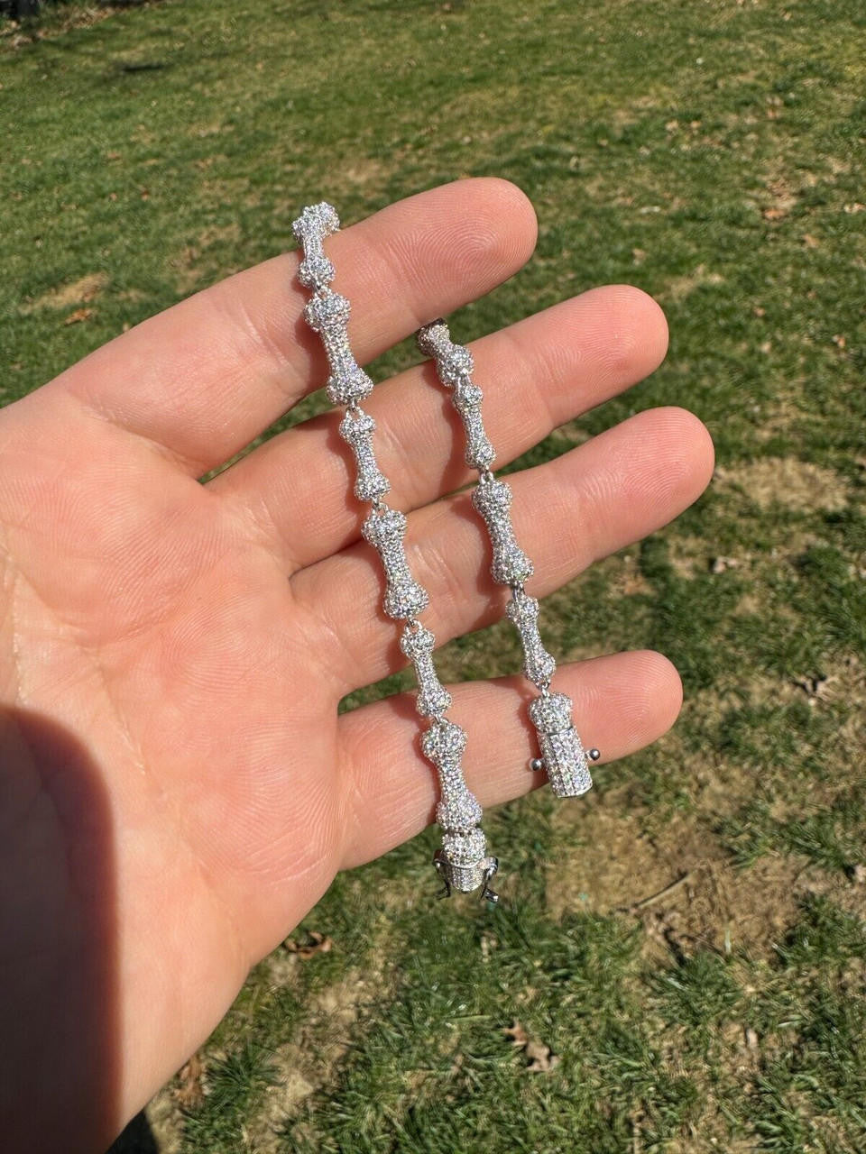 HarlemBling MOISSANITE Real Custom Bone Link Bracelet Iced Hip Hop 925 Silver Death Bones