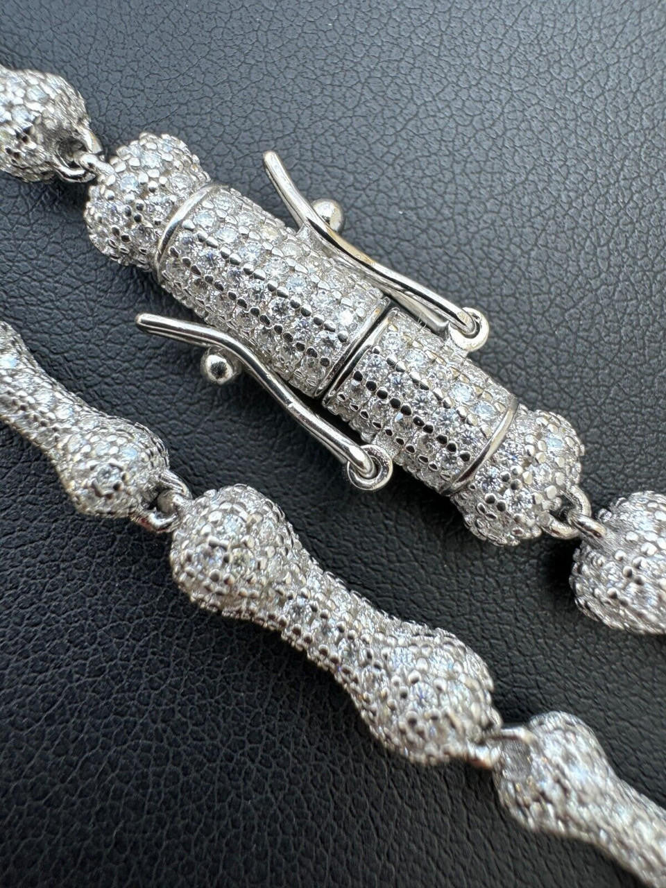 HarlemBling MOISSANITE Real Custom Bone Link Bracelet Iced Hip Hop 925 Silver Death Bones