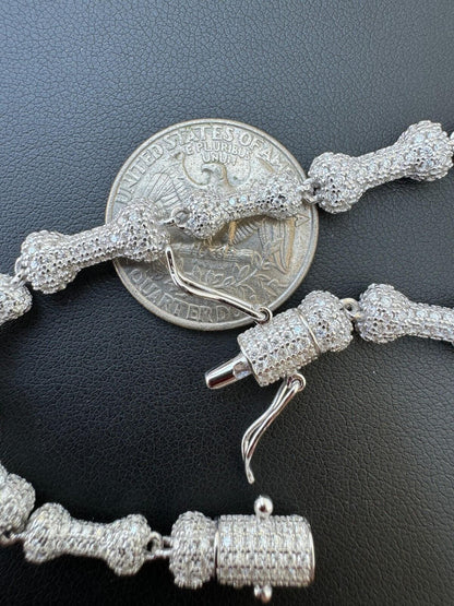 HarlemBling MOISSANITE Real Custom Bone Link Bracelet Iced Hip Hop 925 Silver Death Bones