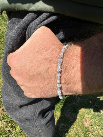 HarlemBling MOISSANITE Real Custom Bone Link Bracelet Iced Hip Hop 925 Silver Death Bones