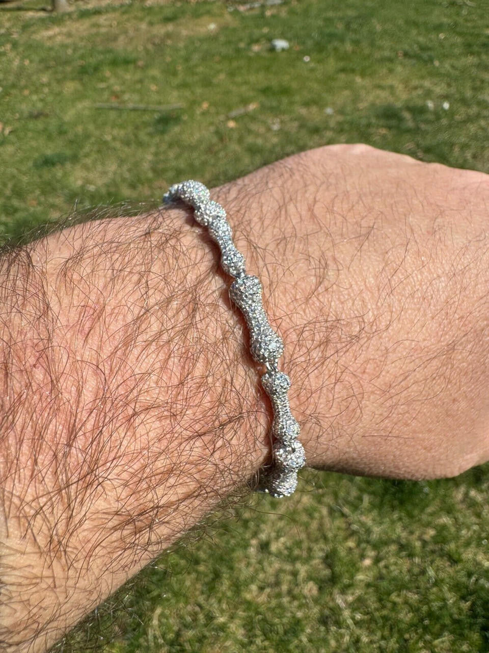 HarlemBling MOISSANITE Real Custom Bone Link Bracelet Iced Hip Hop 925 Silver Death Bones