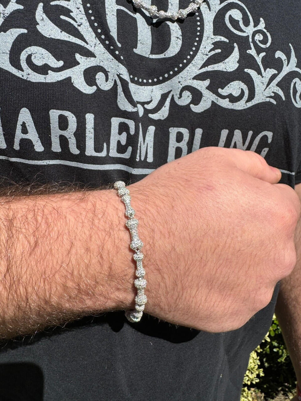 HarlemBling MOISSANITE Real Custom Bone Link Bracelet Iced Hip Hop 925 Silver Death Bones