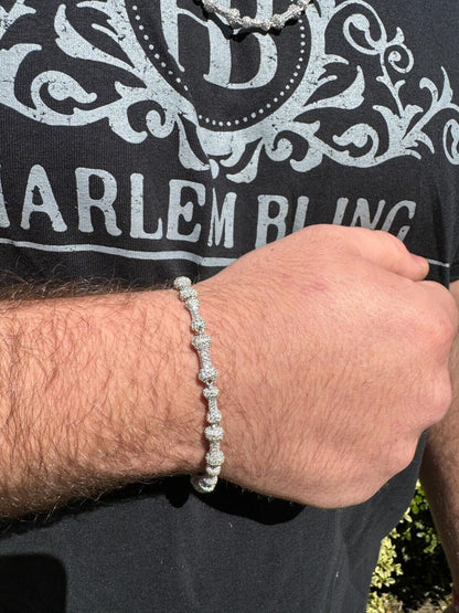 HarlemBling MOISSANITE Real Custom Bone Link Bracelet Iced Hip Hop 925 Silver Death Bones
