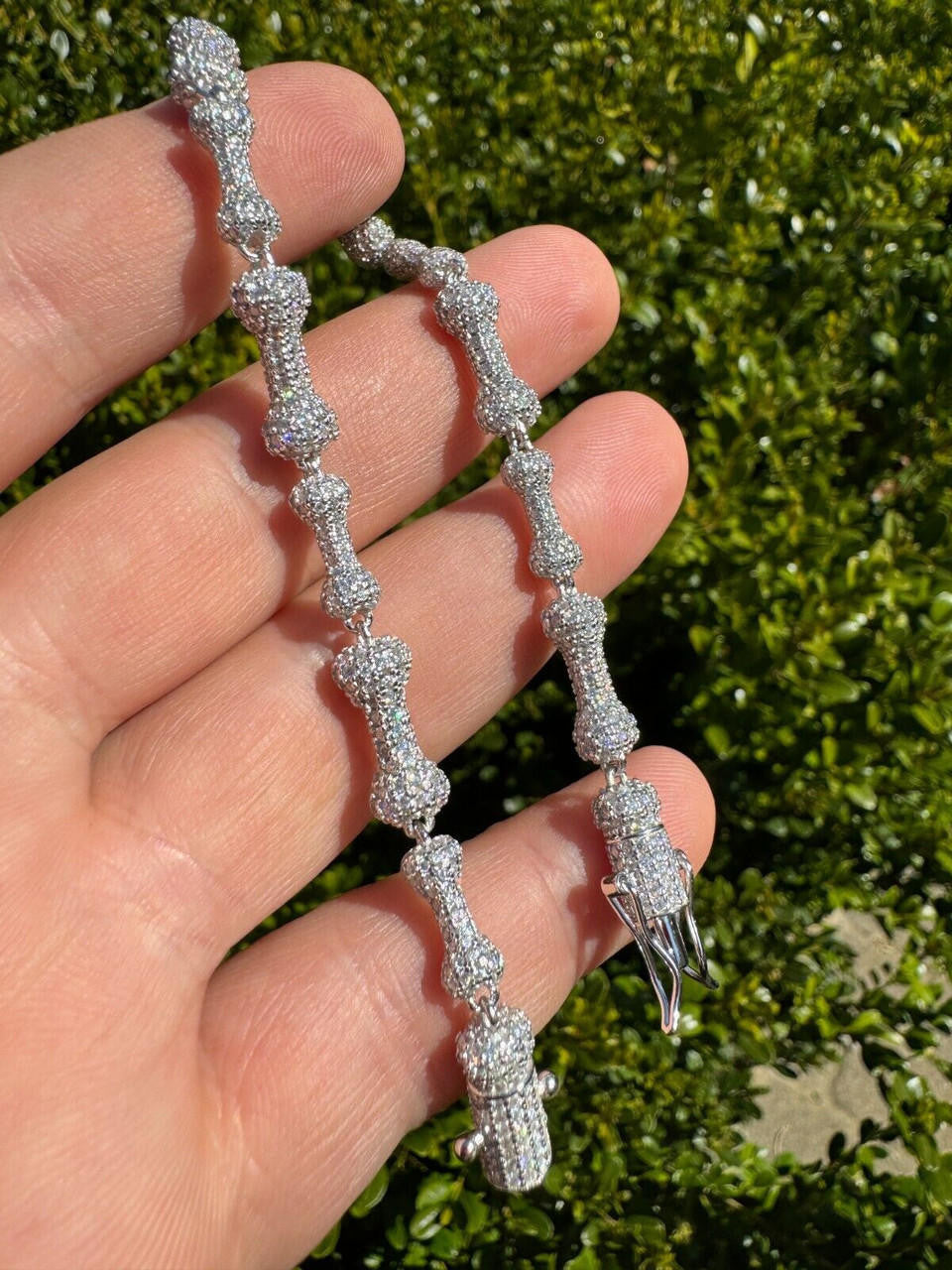 HarlemBling MOISSANITE Real Custom Bone Link Bracelet Iced Hip Hop 925 Silver Death Bones