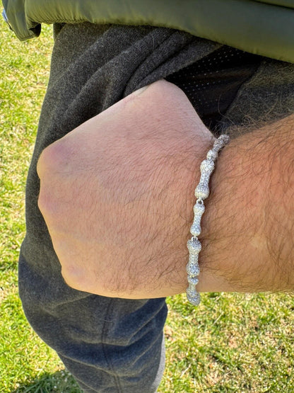 HarlemBling MOISSANITE Real Custom Bone Link Bracelet Iced Hip Hop 925 Silver Death Bones