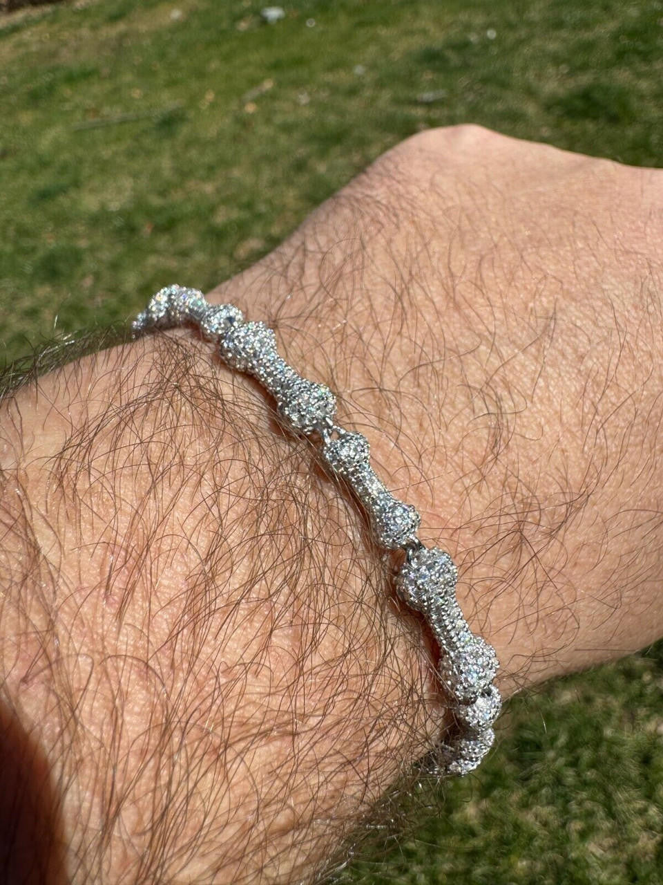 HarlemBling MOISSANITE Real Custom Bone Link Bracelet Iced Hip Hop 925 Silver Death Bones