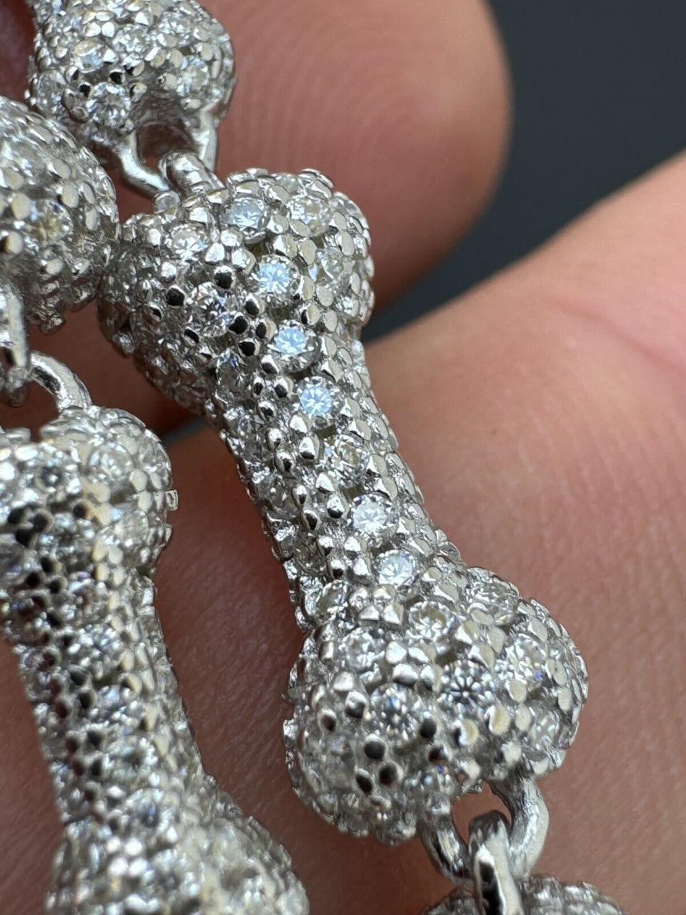 HarlemBling MOISSANITE Real Custom Bone Link Bracelet Iced Hip Hop 925 Silver Death Bones
