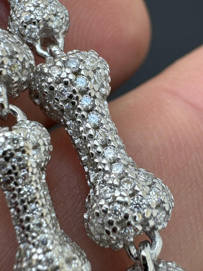 HarlemBling MOISSANITE Real Custom Bone Link Bracelet Iced Hip Hop 925 Silver Death Bones