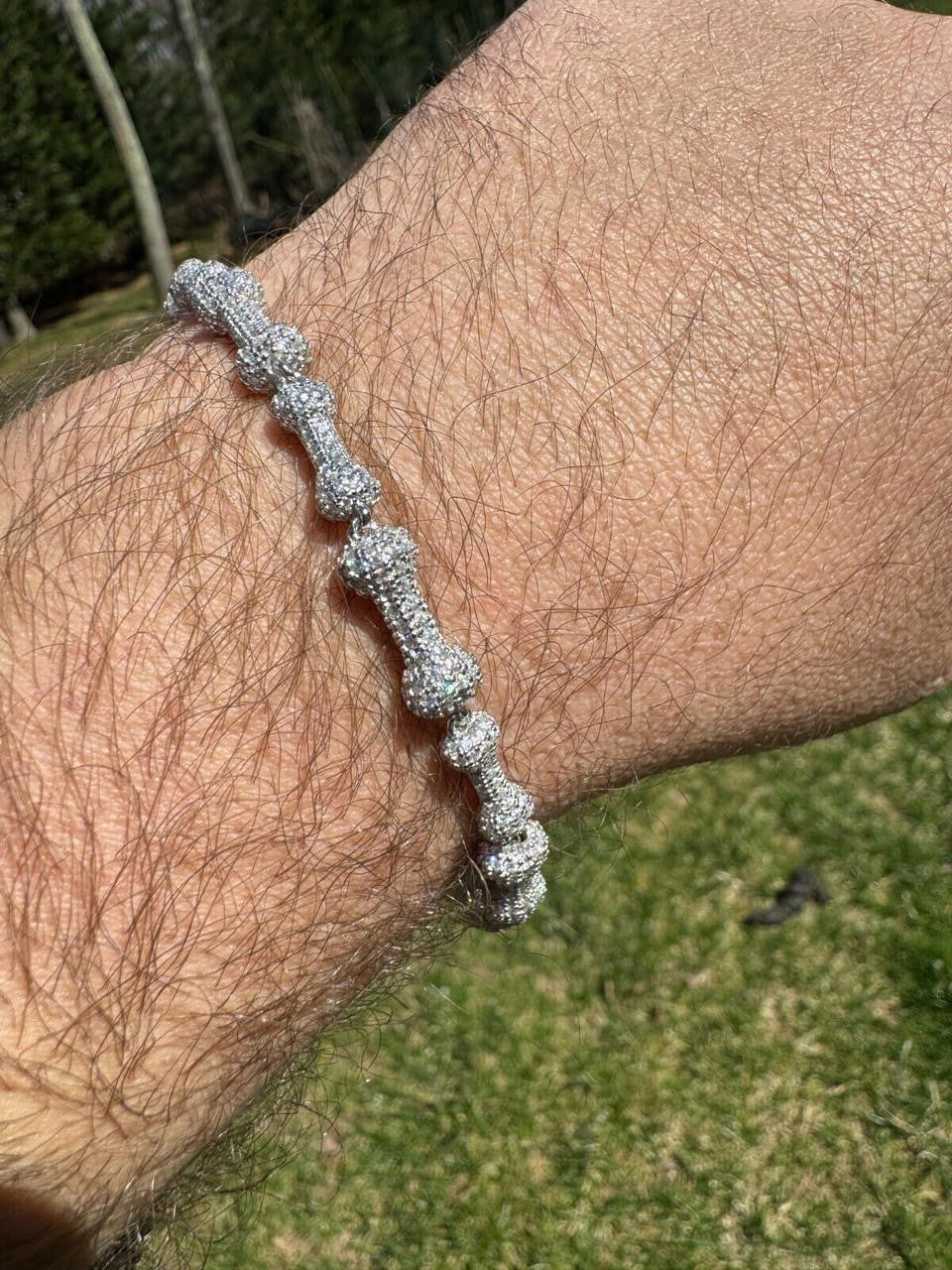 HarlemBling MOISSANITE Real Custom Bone Link Bracelet Iced Hip Hop 925 Silver Death Bones