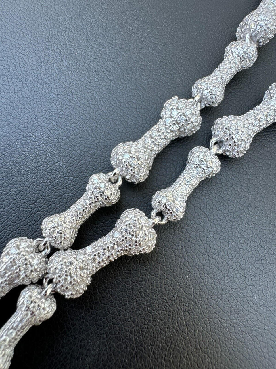 HarlemBling MOISSANITE Real Custom Bone Link Chain Iced Hip Hop 925 Silver Death Necklace