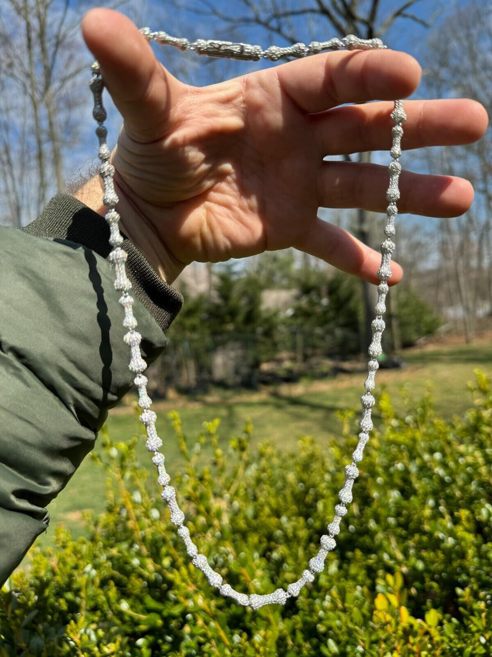 HarlemBling MOISSANITE Real Custom Bone Link Chain Iced Hip Hop 925 Silver Death Necklace