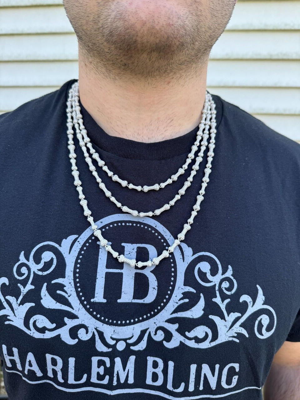 HarlemBling MOISSANITE Real Custom Bone Link Chain Iced Hip Hop 925 Silver Death Necklace