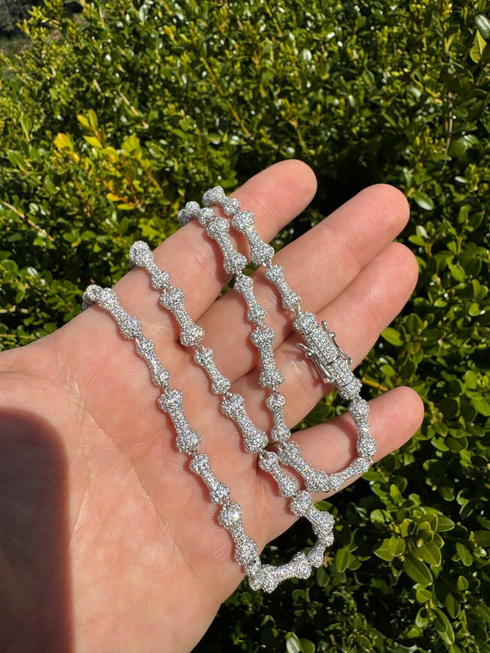 HarlemBling MOISSANITE Real Custom Bone Link Chain Iced Hip Hop 925 Silver Death Necklace