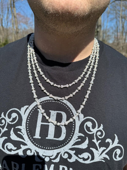HarlemBling MOISSANITE Real Custom Bone Link Chain Iced Hip Hop 925 Silver Death Necklace