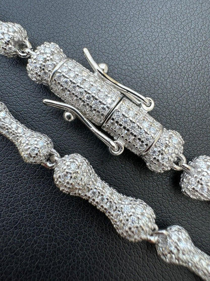 HarlemBling MOISSANITE Real Custom Bone Link Chain Iced Hip Hop 925 Silver Death Necklace