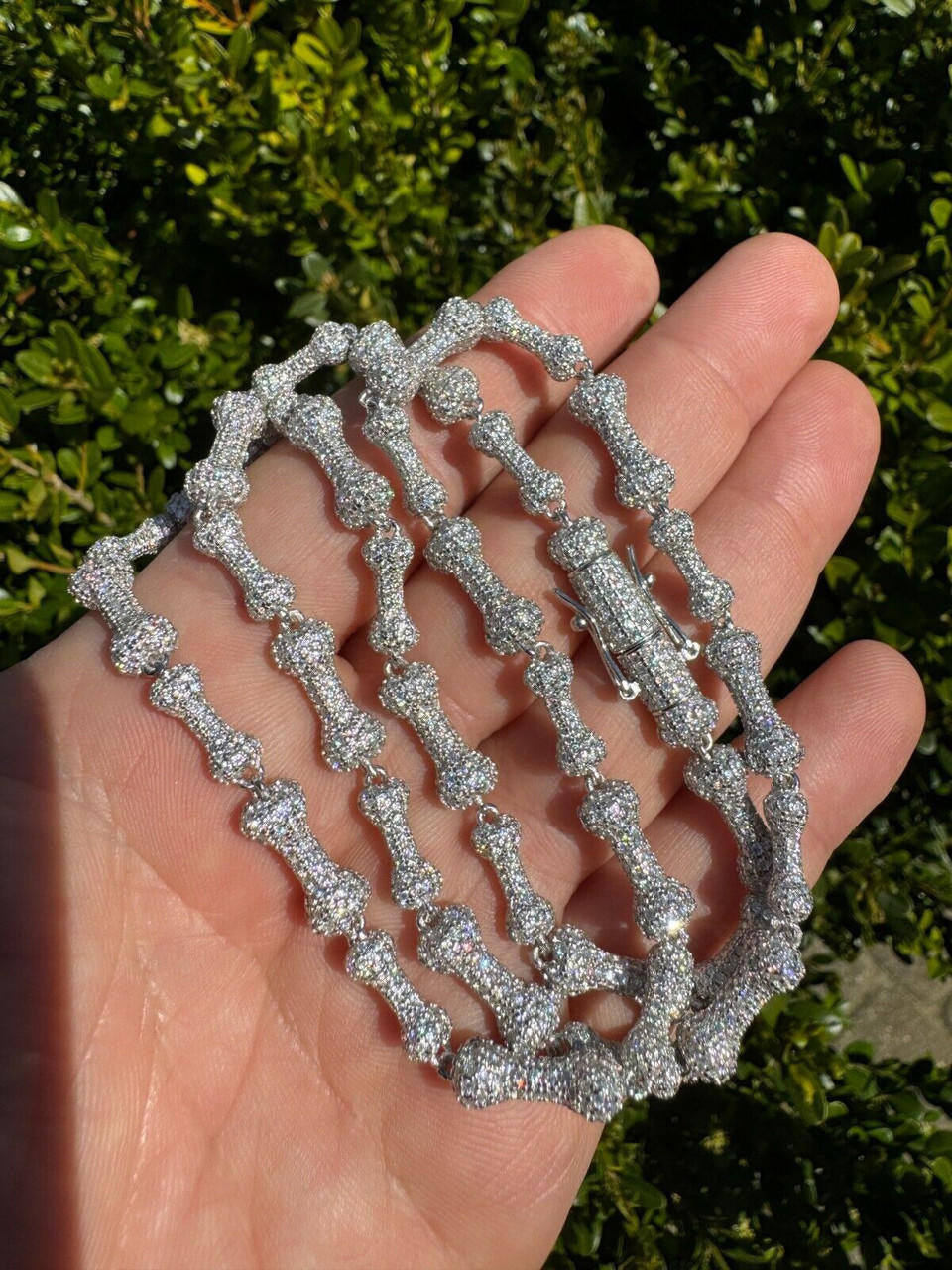 HarlemBling MOISSANITE Real Custom Bone Link Chain Iced Hip Hop 925 Silver Death Necklace