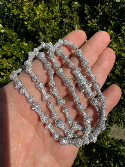 HarlemBling MOISSANITE Real Custom Bone Link Chain Iced Hip Hop 925 Silver Death Necklace