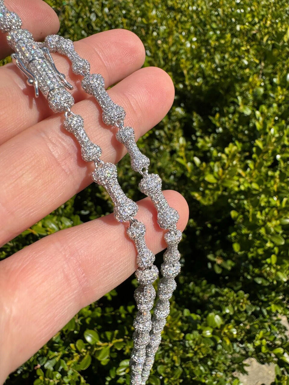 HarlemBling MOISSANITE Real Custom Bone Link Chain Iced Hip Hop 925 Silver Death Necklace