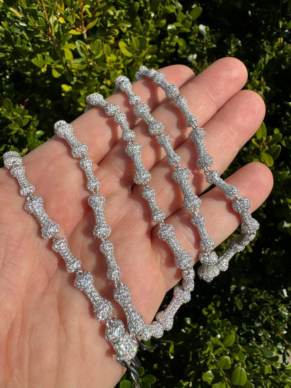 HarlemBling MOISSANITE Real Custom Bone Link Chain Iced Hip Hop 925 Silver Death Necklace