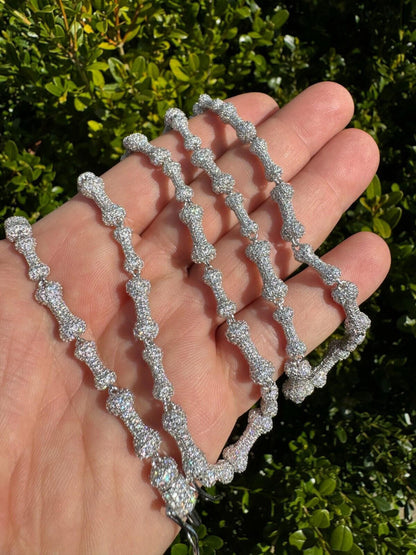HarlemBling MOISSANITE Real Custom Bone Link Chain Iced Hip Hop 925 Silver Death Necklace