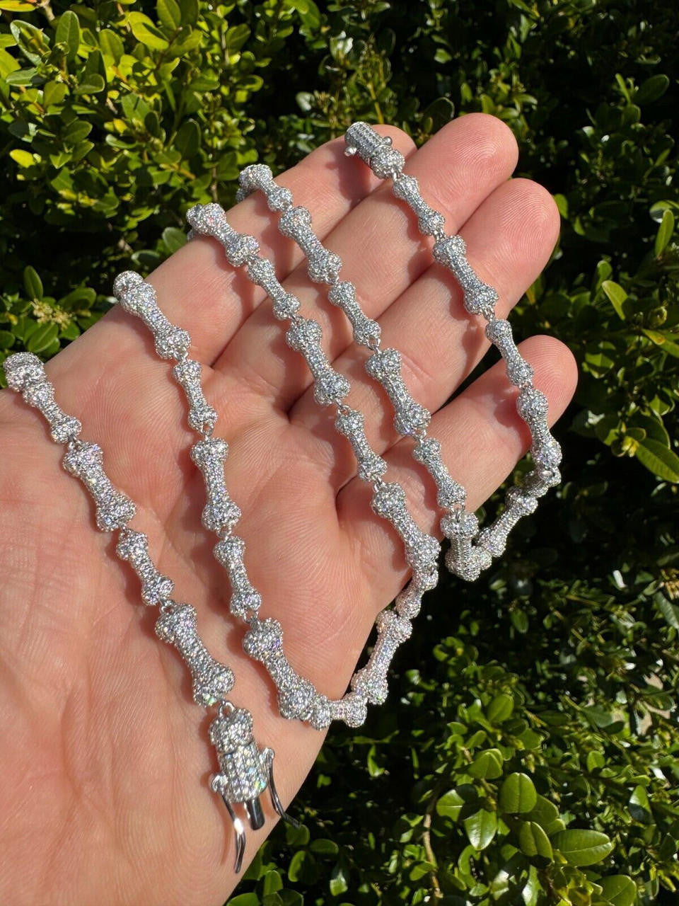 HarlemBling MOISSANITE Real Custom Bone Link Chain Iced Hip Hop 925 Silver Death Necklace