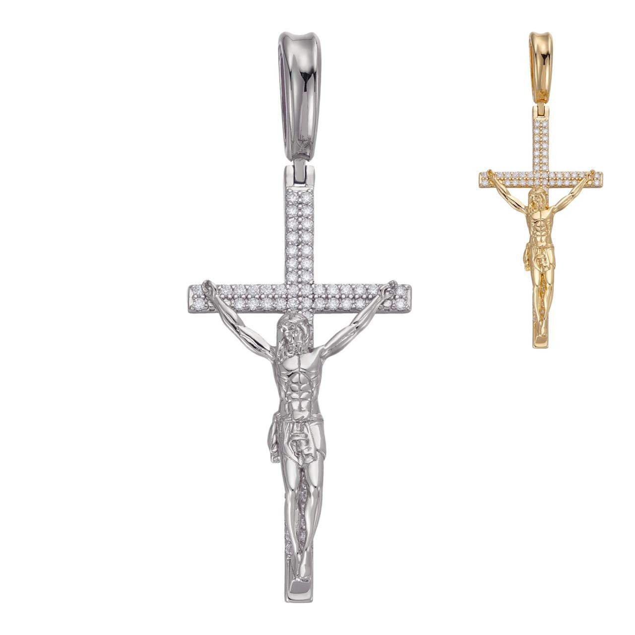 HarlemBling Moissanite Real Iced Jesus On Cross Pendant - Real 925 Silver 2" Mens Necklace