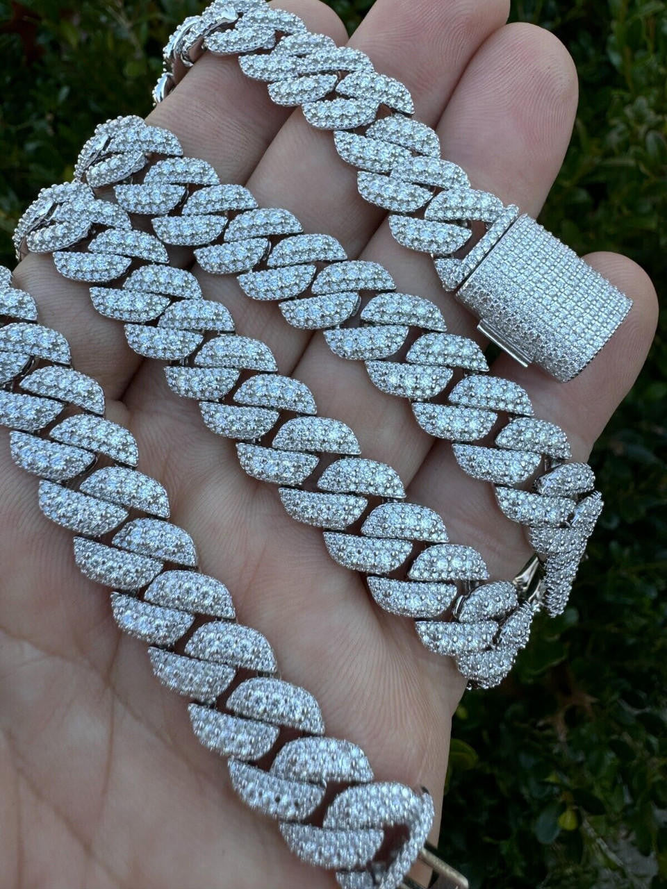 HarlemBling MOISSANITE Real Miami Cuban Link Chain Iced Hip Hop 925 Silver Necklace 16"-30"