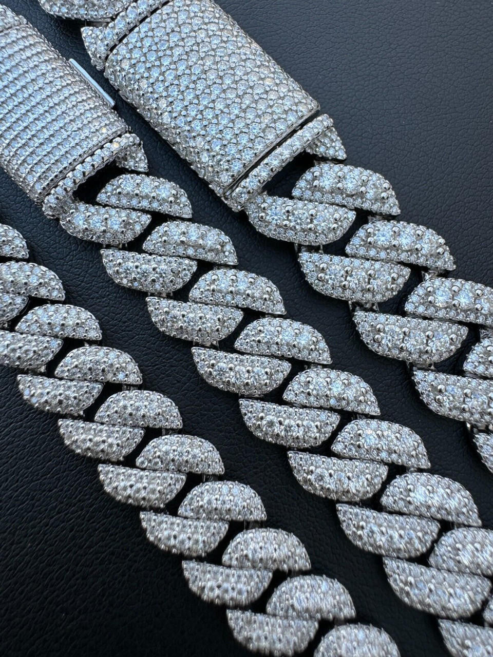 HarlemBling MOISSANITE Real Miami Cuban Link Chain Iced Hip Hop 925 Silver Necklace 16"-30"