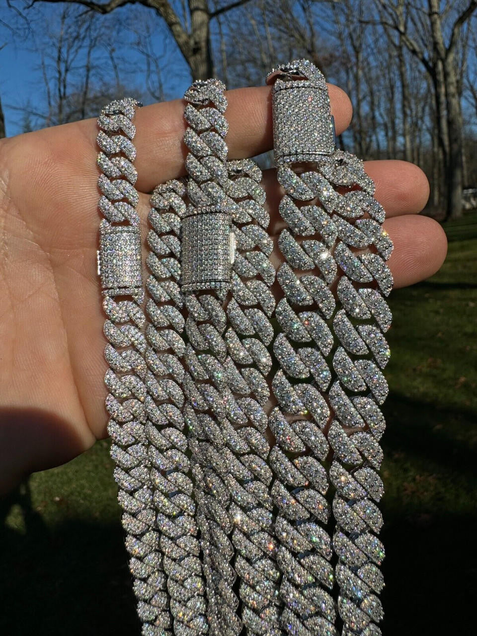 HarlemBling MOISSANITE Real Miami Cuban Link Chain Iced Hip Hop 925 Silver Necklace 16"-30"