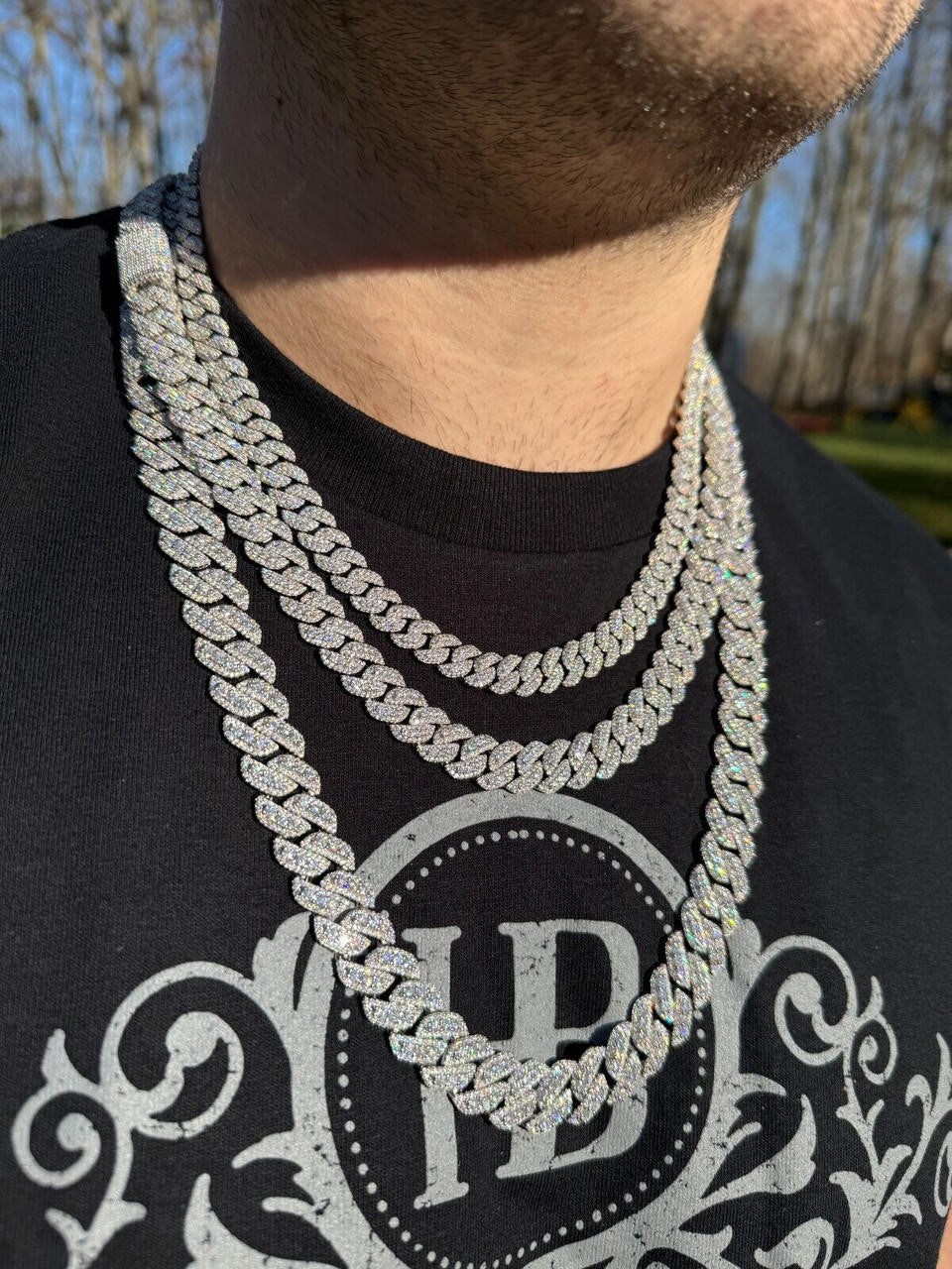 HarlemBling MOISSANITE Real Miami Cuban Link Chain Iced Hip Hop 925 Silver Necklace 16"-30"