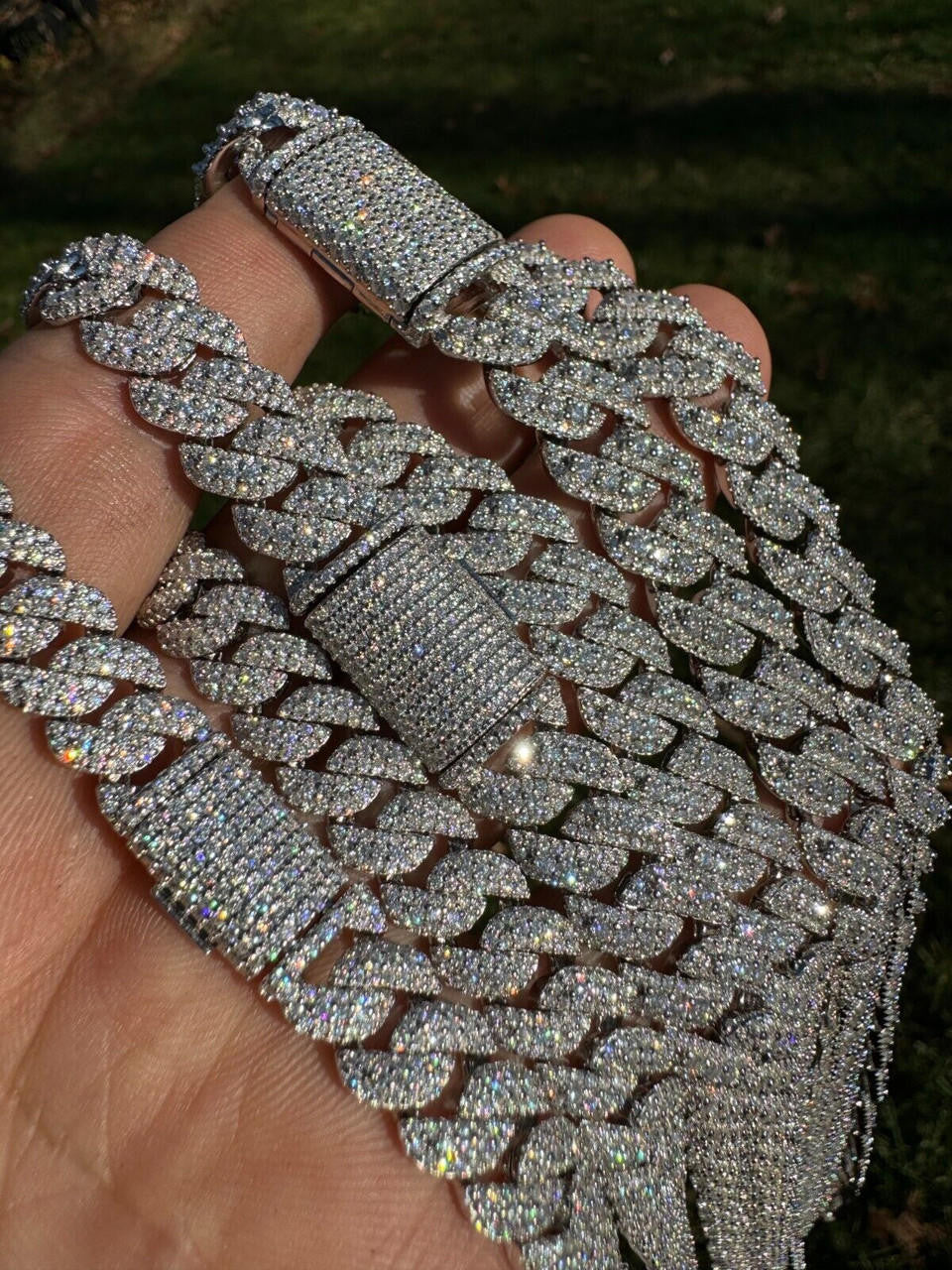 HarlemBling MOISSANITE Real Miami Cuban Link Chain Iced Hip Hop 925 Silver Necklace 16"-30"