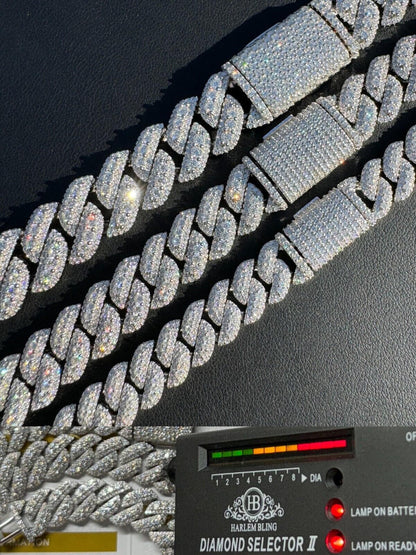 HarlemBling MOISSANITE Real Miami Cuban Link Chain Iced Hip Hop 925 Silver Necklace 16"-30"