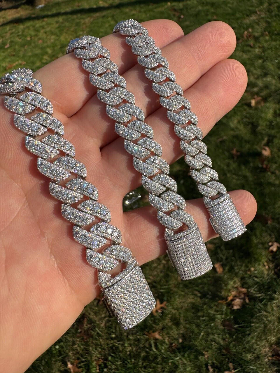 HarlemBling MOISSANITE Real Miami Cuban Link Chain Iced Hip Hop 925 Silver Necklace 16"-30"