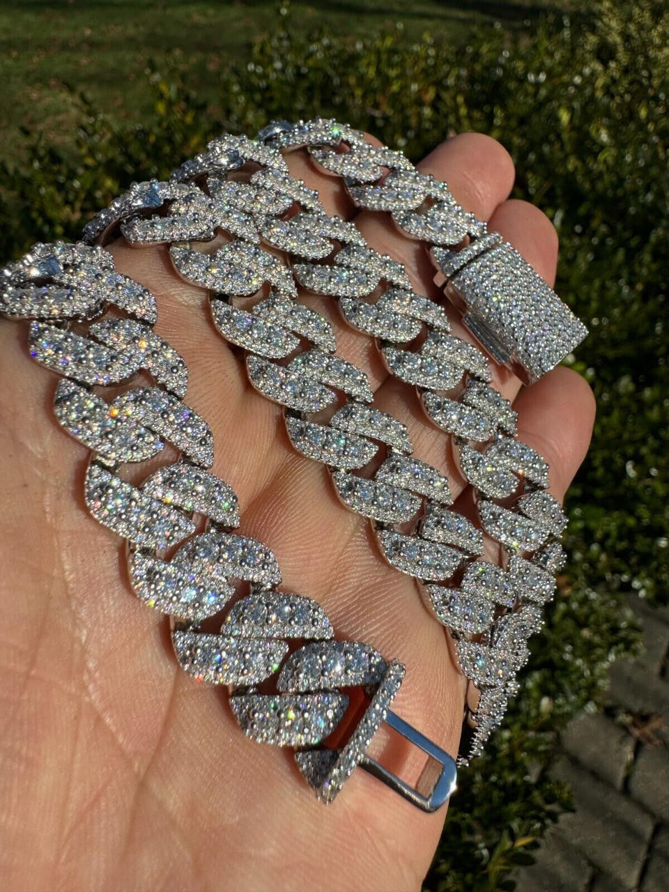 HarlemBling MOISSANITE Real Miami Cuban Link Chain Iced Hip Hop 925 Silver Necklace 16"-30"