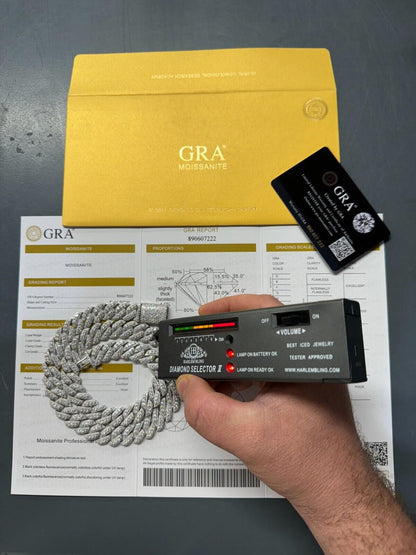 HarlemBling MOISSANITE Real Miami Cuban Link Chain Iced Hip Hop 925 Silver Necklace 16"-30"