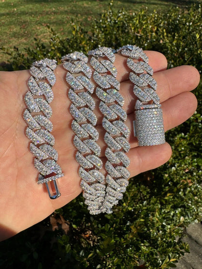 HarlemBling MOISSANITE Real Miami Cuban Link Chain Iced Hip Hop 925 Silver Necklace 16"-30"