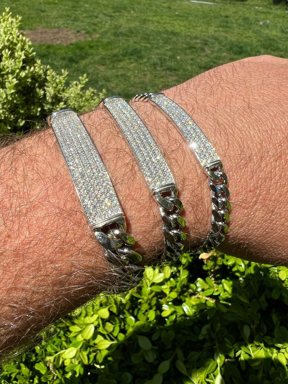 HarlemBling MOISSANITE Real Miami Cuban Link ID Bracelet 925 Silver Iced Pass Diamond Tester
