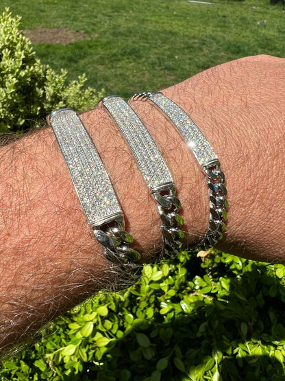 HarlemBling MOISSANITE Real Miami Cuban Link ID Bracelet 925 Silver Iced Pass Diamond Tester