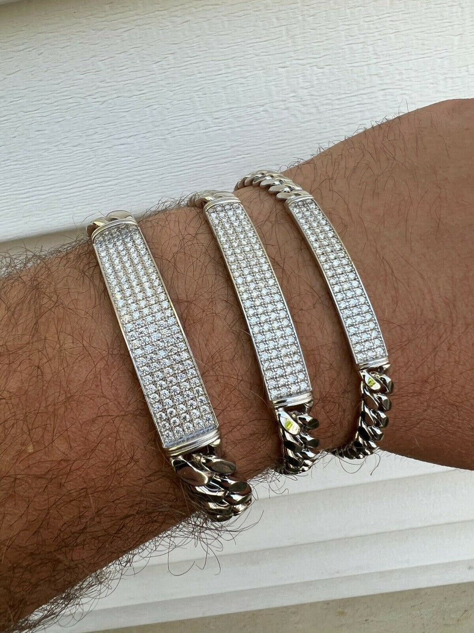 HarlemBling MOISSANITE Real Miami Cuban Link ID Bracelet 925 Silver Iced Pass Diamond Tester