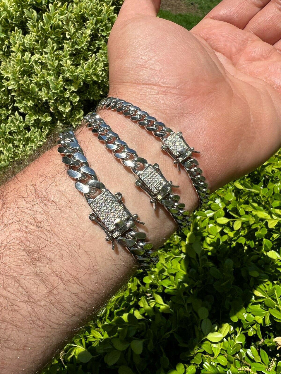 MOISSANITE Real Miami Cuban Link ID Bracelet 925 Silver Iced Pass