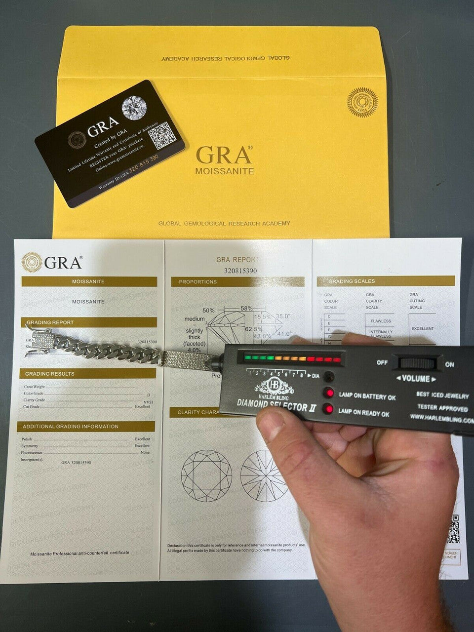 HarlemBling MOISSANITE Real Miami Cuban Link ID Bracelet 925 Silver Iced Pass Diamond Tester