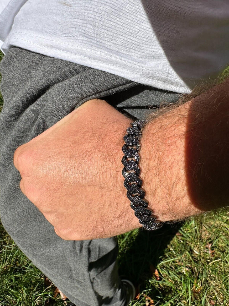 HarlemBling MOISSANITE Real Miami Cuban Link Prong Bracelet Black Rhodium Solid 925 Silver