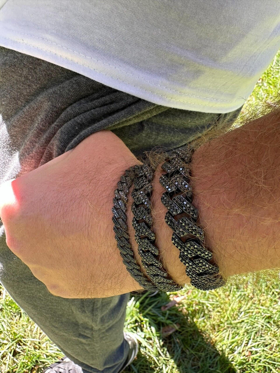 HarlemBling MOISSANITE Real Miami Cuban Link Prong Bracelet Black Rhodium Solid 925 Silver