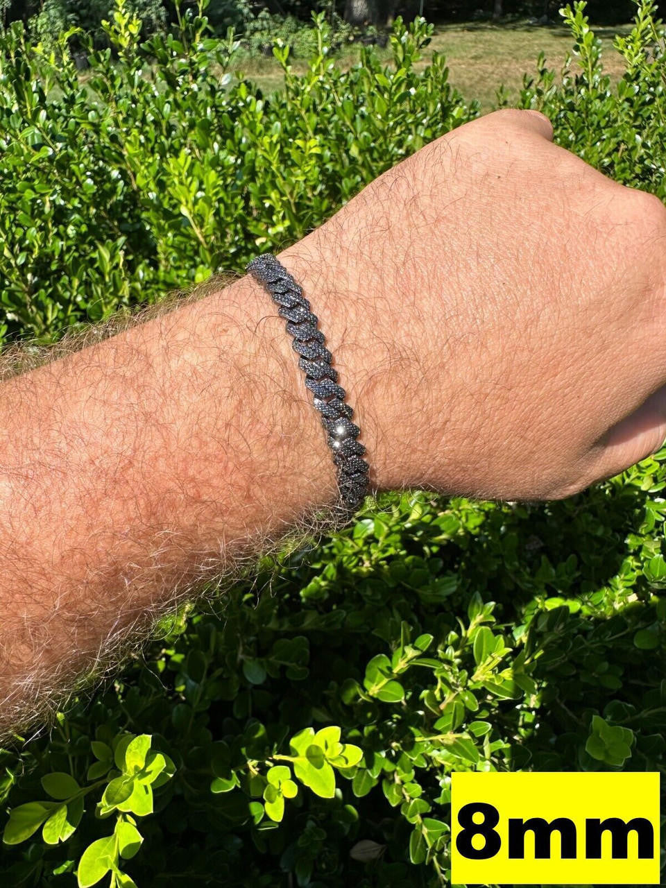 HarlemBling MOISSANITE Real Miami Cuban Link Prong Bracelet Black Rhodium Solid 925 Silver